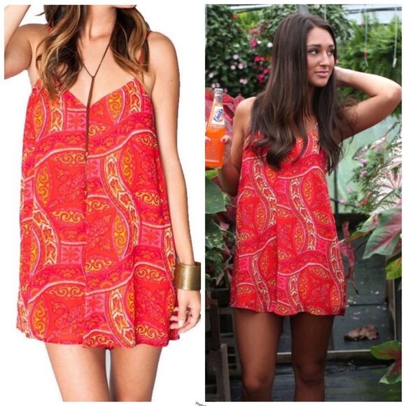 Revolve Show Me Your MuMu Rascal Romper in Red Paisley Fabric - Picture 1 of 5